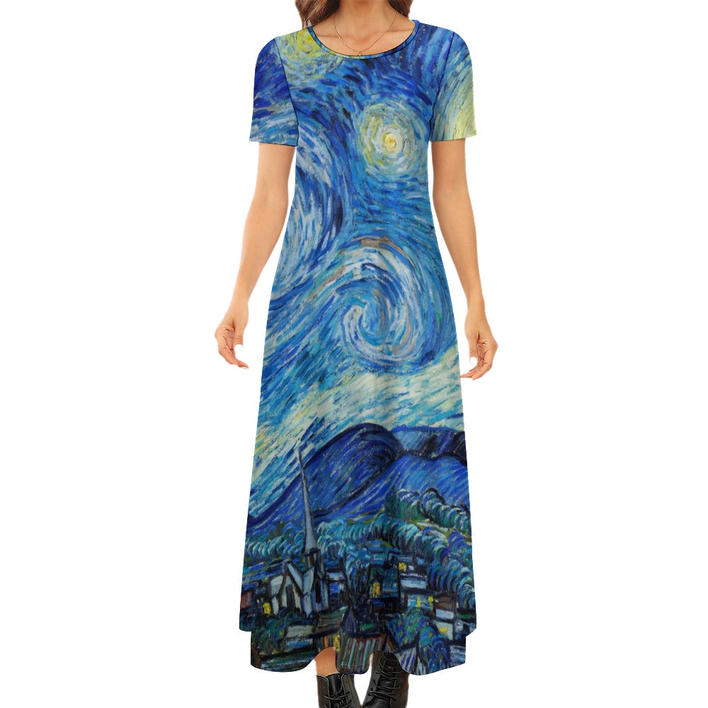 Van Gogh's Round Neck Short Sleeve Dress (No Pockets)