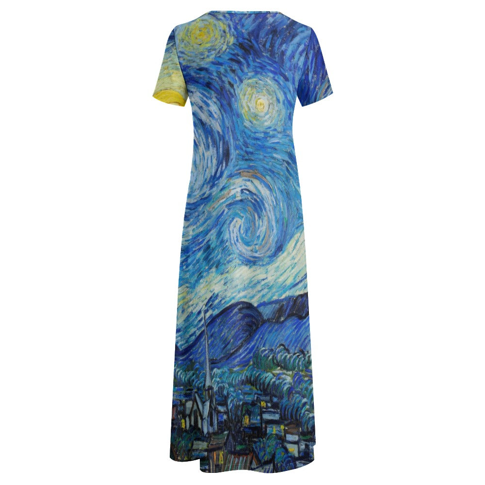 Van Gogh's Round Neck Short Sleeve Dress (No Pockets)