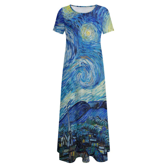 Van Gogh's Round Neck Short Sleeve Dress (No Pockets)